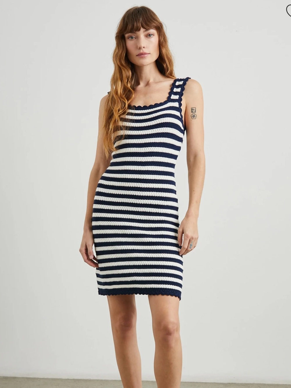 NWT Rails Lily Crochet Mini Dress White Navy Blue Stripe XS